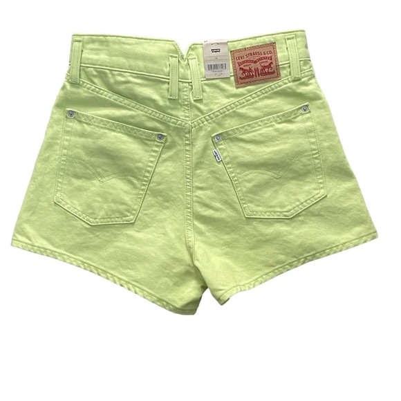 Levi's Women's Notch High Waisted Mom Green Neon Short Size 28 - Picture 2 of 9